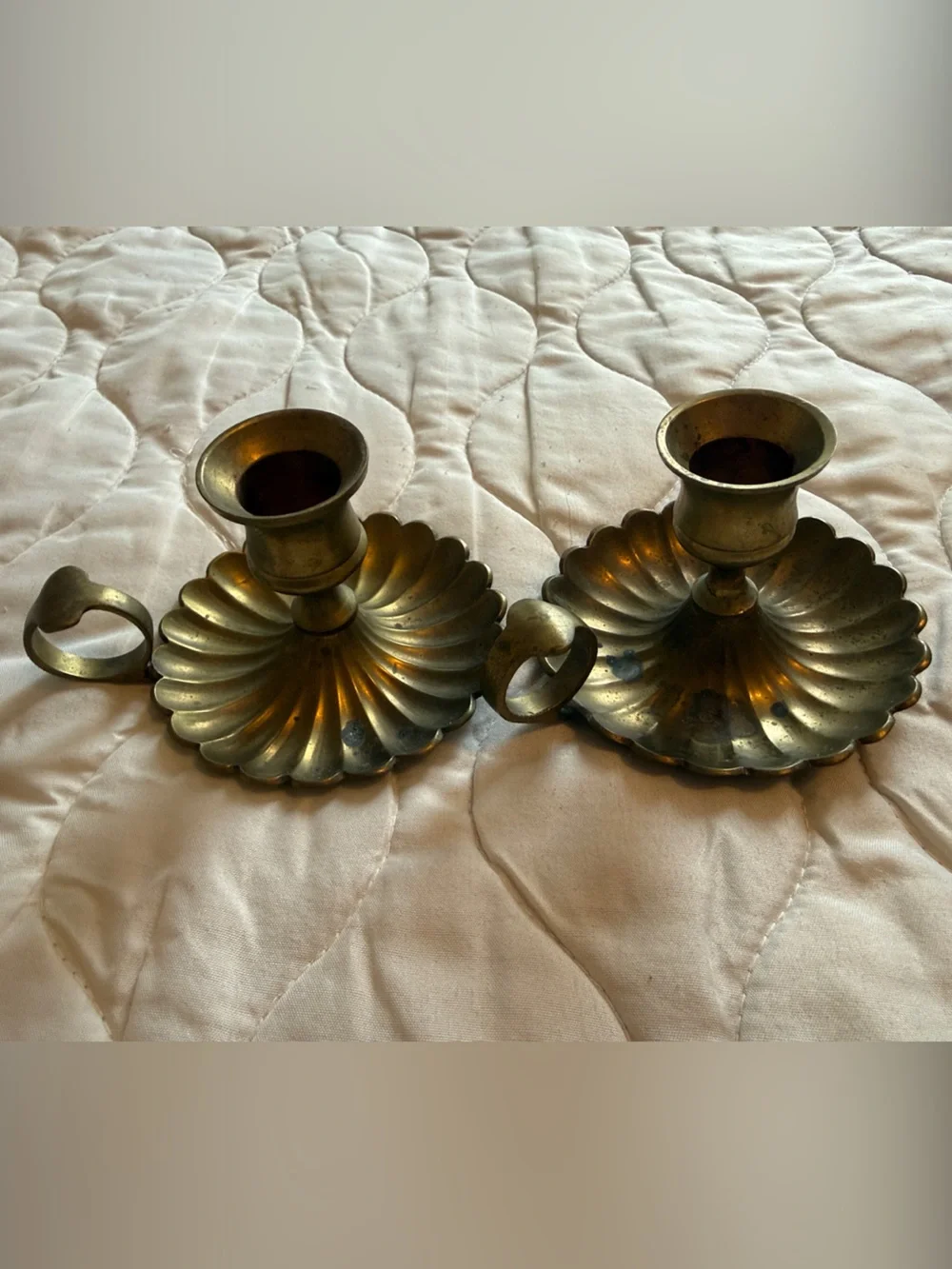 Vintage Solid Brass Chamberstick Candle Holders - Pair